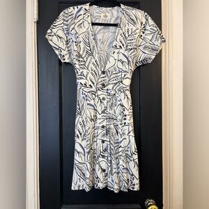 Marine Layer Blue, Black, and White Leaf Print Mini Dress